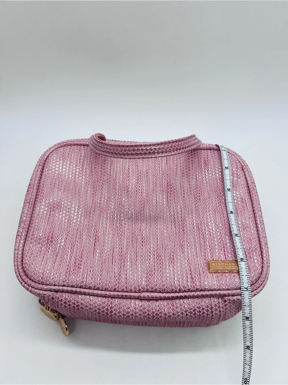 Stephanie Johnson Pink Textured Zip Around Laura Cosmetic Case with Top Handle